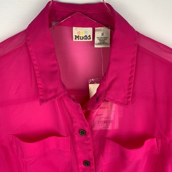 MUDD — Hot Pink V-Neck Collar Button Up Blouse S - Picture 2 of 8